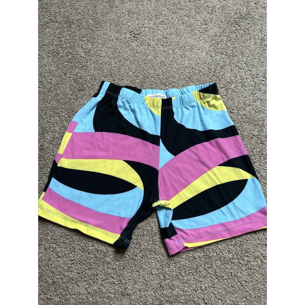 Women’s Size Small Say Anything Blue Pink Yellow & Black Patterned Biker Shorts